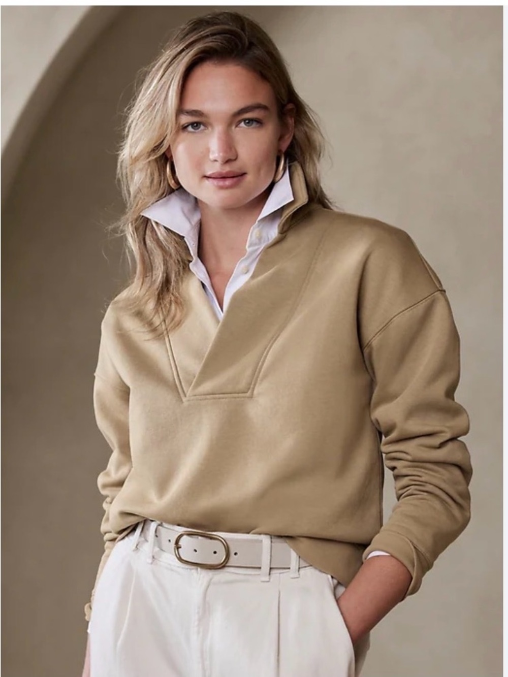 Banana Republic Relaxed V-Neck Pullover Sweatshirt - Tan sz xl
